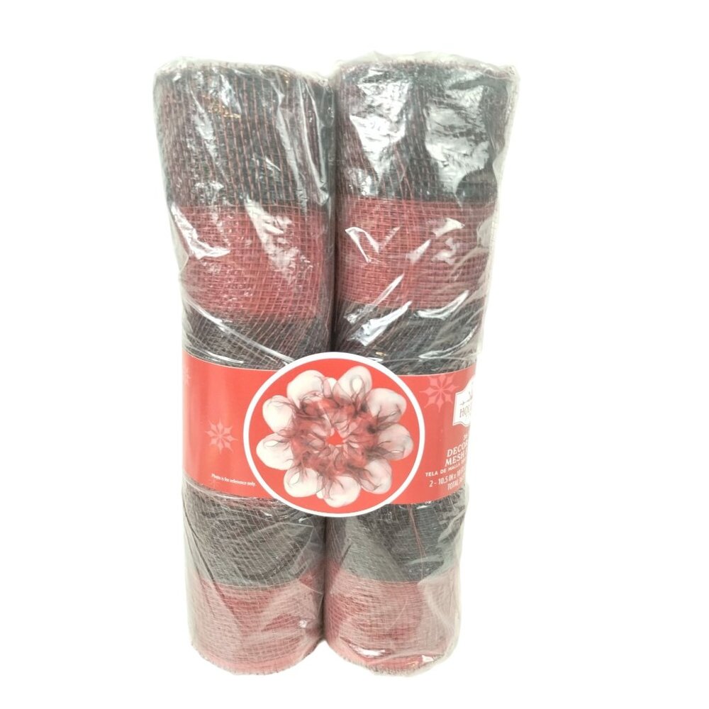 Holiday Time 10 Inch Deco Mesh Red Black Bow Fabric 2 Pack of 18 inch Rolls